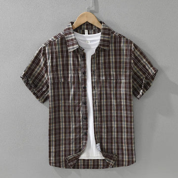 AIDASE  -  100% Cotton Good Quality Classic Plaided Shirt Men's Summer Fashion Short Sleeve Soft Cozy Blouse Teens Vintage Daily Tops aidase-shop